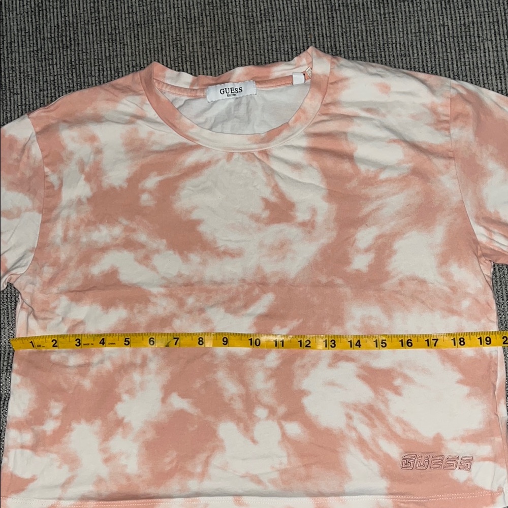 Guess Women's Pink Cropped Tie Dye Logo Graphic Tee Size Large - Picture 7 of 11